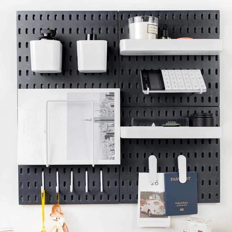 RIVTUN Pegboard Combination Kit for Wall Organizer, Wall Mounted Peg Board Kits for Kitchen, Bedroom, Office, &Bathroom, 4 Pieces Black Pegboards and 14 Accessories, 22" x 22" - Image 1